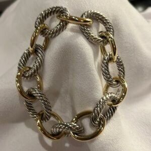 David Yurman large-link silver and gold bracelet